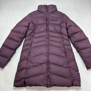 Marmot Coat Womens Small Purple 700 Fill Down Puffer Long Zip Fleece Lined Warm